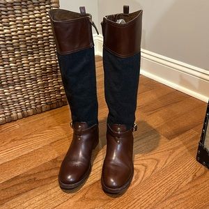 Rare Tory Burch flannel and leather boots